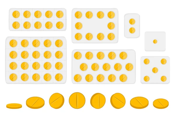 Ilustração Tema Grande Conjunto Colorido Diferentes Tipos Pílulas Dentro Bolha — Vetor de Stock