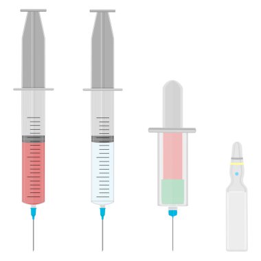 Resimde Tema büyük renkli set farklı türlerde şırınga, iğneler, hastane için. Koleksiyon aksesuarını kalite kontrol iğne ile oluşan şırınga. Şırınga ana tıp sembolünde iğne