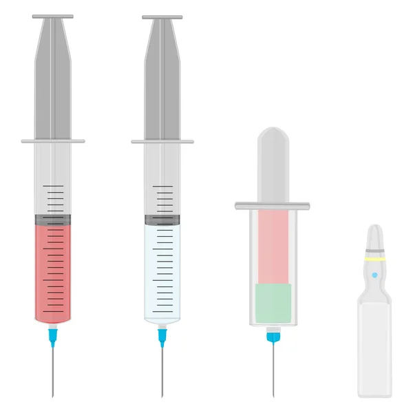 Illustratie Thema Grote Gekleurde Set Verschillende Soorten Injectiespuiten Naalden Voor — Stockvector