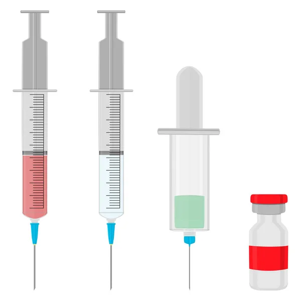 Illustratie Thema Grote Gekleurde Set Verschillende Soorten Injectiespuiten Naalden Voor — Stockvector