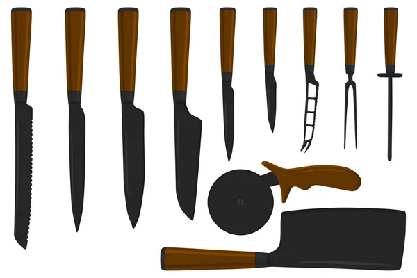 Illustration Zum Thema Große Farbige Set Verschiedene Arten Messer Unterschiedlicher — Stockvektor