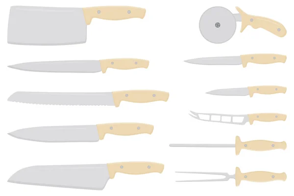 Ilustración Sobre Tema Color Grande Conjunto Diferentes Tipos Cuchillos Diferentes — Archivo Imágenes Vectoriales