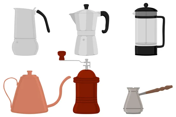 Ikona Ilustracja Tematu Duży Kolorowy Zestaw Różnych Typów Kawy Czajnik — Wektor stockowy