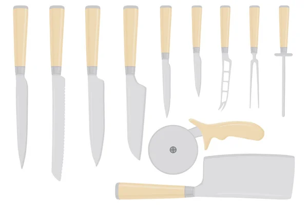 Illustration Zum Thema Große Farbige Set Verschiedene Arten Messer Unterschiedlicher — Stockvektor