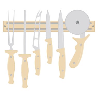 İllüstrasyon renkli tema büyük farklı türleri için Kasap bıçakları farklı boyutunu ayarlayın. Bıçak desen koleksiyonu aksesuarı mutfakta kasap oluşan. Yemek için mutfak bıçakları ile kasap.