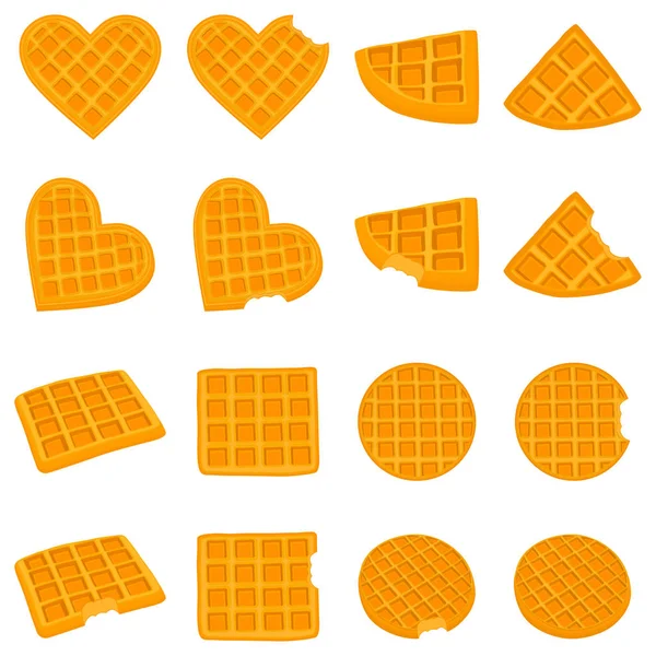 Vektör simge illüstrasyon logo için çeşitli tatlı waffle ayarlayın. Dilim farklı tatlı şekerleme oluşan desen gözleme, çikolata gofret. İçinde çikolata kaplı lezzetli Pastane gözleme ye