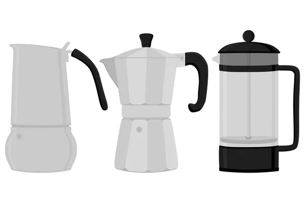 Ilustración Sobre Tema Color Grande Set Diferentes Tipos Cafetera Diferentes — Vector de stock