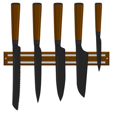 İllüstrasyon renkli tema büyük farklı türleri için Kasap bıçakları farklı boyutunu ayarlayın. Bıçak desen koleksiyonu aksesuarı mutfakta kasap oluşan. Yemek için mutfak bıçakları ile kasap.