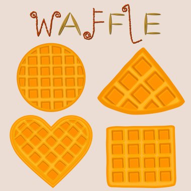 Vektör simge illüstrasyon logo için çeşitli tatlı waffle ayarlayın. Dilim farklı tatlı şekerleme oluşan desen gözleme, çikolata gofret. İçinde çikolata kaplı lezzetli Pastane gözleme ye
