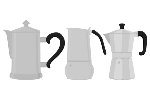 Illustration Zum Thema Große Farbige Set Verschiedene Arten Kaffeekannen Wasserkocher — Stockvektor