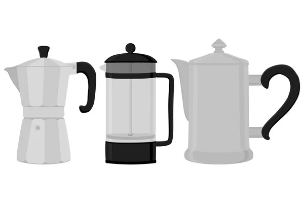 Ilustración Sobre Tema Color Grande Set Diferentes Tipos Cafetera Diferentes — Vector de stock