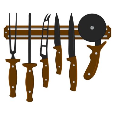 İllüstrasyon renkli tema büyük farklı türleri için Kasap bıçakları farklı boyutunu ayarlayın. Bıçak desen koleksiyonu aksesuarı mutfakta kasap oluşan. Yemek için mutfak bıçakları ile kasap.