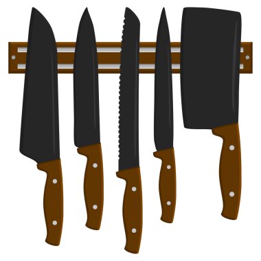 İllüstrasyon renkli tema büyük farklı türleri için Kasap bıçakları farklı boyutunu ayarlayın. Bıçak desen koleksiyonu aksesuarı mutfakta kasap oluşan. Yemek için mutfak bıçakları ile kasap.