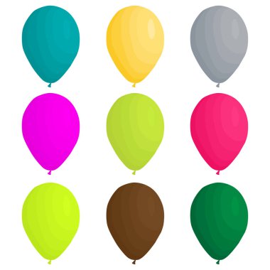İllüstrasyon renkli tema büyük şişme Lastik balonlar, çeşitli boyutu balon farklı türleri ayarlayın. Koleksiyon aksesuar ballon tatil kutlamak için oluşan balon. Ballon top balon olarak.