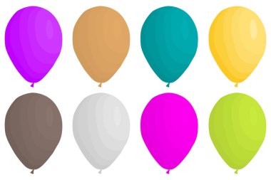 İllüstrasyon renkli tema büyük şişme Lastik balonlar, çeşitli boyut baloons farklı türleri ayarlayın. Koleksiyon aksesuar balon tatil kutlamak için oluşan balon. Balonlu sepet topu balon olarak.