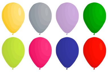 İllüstrasyon renkli tema büyük şişme Lastik balonlar, çeşitli boyut baloons farklı türleri ayarlayın. Koleksiyon aksesuar balon tatil kutlamak için oluşan balon. Balonlu sepet topu balon olarak.