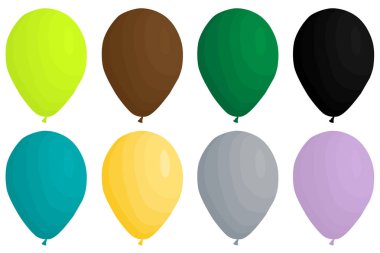 İllüstrasyon renkli tema büyük şişme Lastik balonlar, çeşitli boyut baloons farklı türleri ayarlayın. Koleksiyon aksesuar balon tatil kutlamak için oluşan balon. Balonlu sepet topu balon olarak.