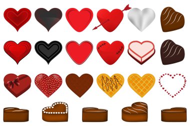 Renkli tema büyük resimde güzel kırmızı kalpler Sevgililer günü için farklı türleri ayarlayın. Kalp desen koleksiyonu aksesuarını Sevgililer gününde oluşan. Düzen kalbidir sembolü gün Sevgililer.