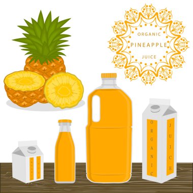 Tema büyük set farklı türleri sarı tropikal ananas, yeşil üzerinde illüstrasyon kök çeşitli boyut. Ananas desen koleksiyonu tropikal yemek organik içecekler için oluşan. Tropikal ananas yemek.