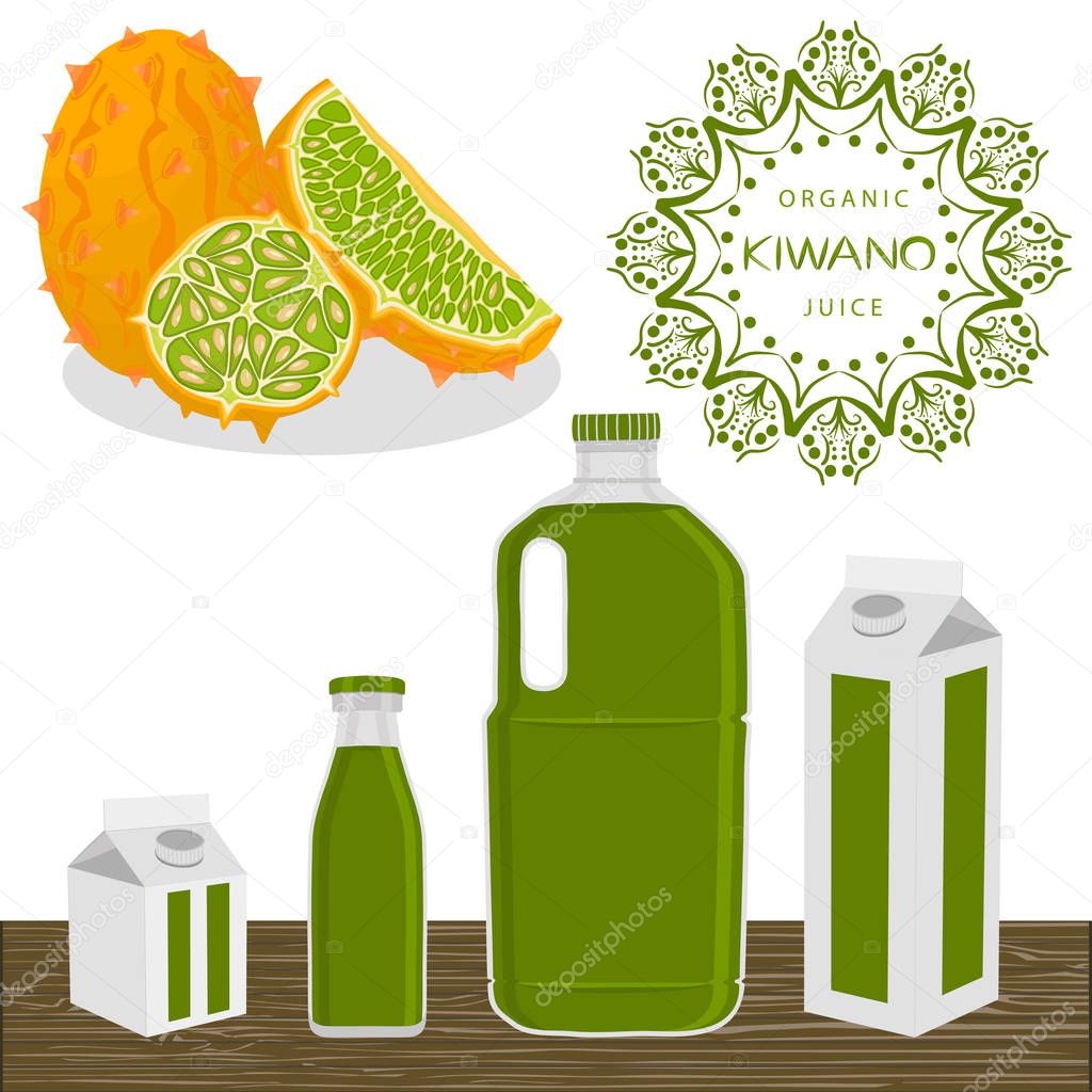 Illustration on theme big set different types african kiwano, green stem, melon various size. Kiwano pattern consisting of collection meal melon for organic beverage. Menu berry kiwano is yummy melon.