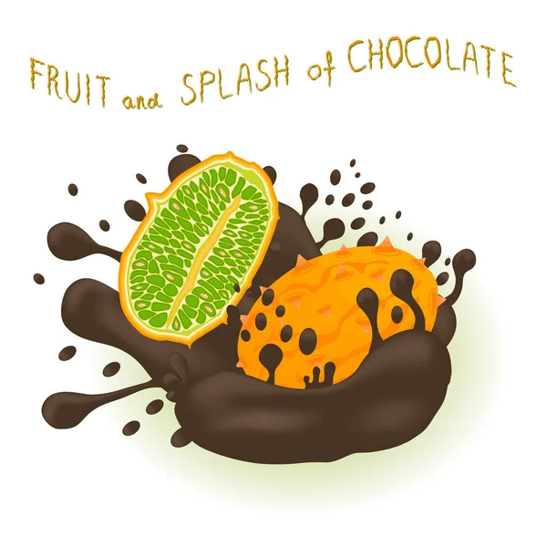 スプラッシュ甘いチョコレートでテーマ落下について, キワノの図 — ストックベクタ
