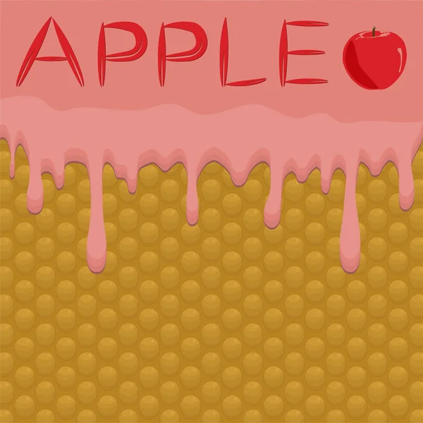 Ilustración sobre el tema de la caída de manzanas goteando en gofre azucarado — Vector de stock