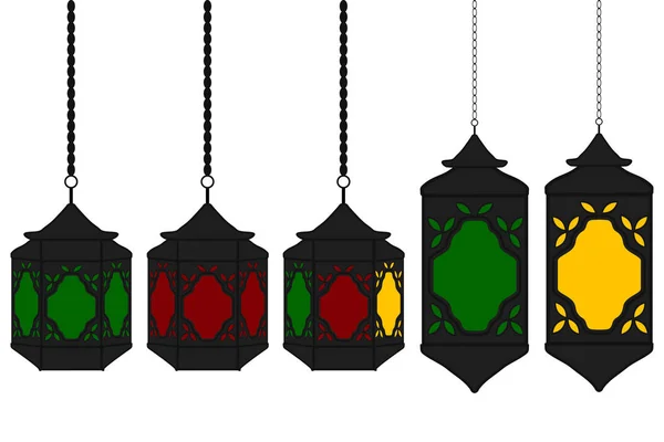 Illustrazione sul tema grande set diversi tipi lanterne — Vettoriale Stock