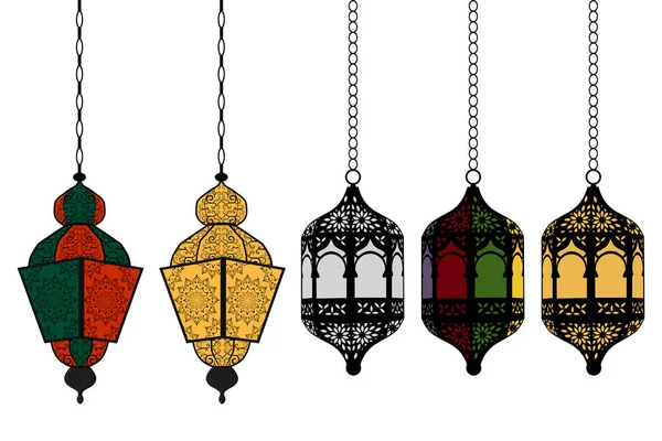 Ilustração sobre tema grande conjunto diferentes tipos de lanternas — Vetor de Stock