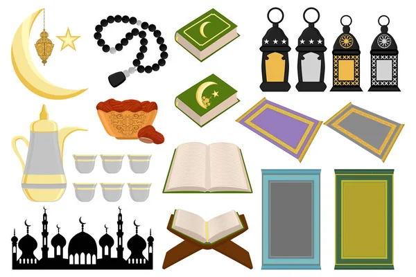 Définir différents types d'objets pour les vacances de célébration Ramadan kareem — Image vectorielle