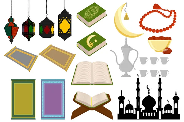 Définir différents types d'objets pour les vacances de célébration Ramadan kareem — Image vectorielle