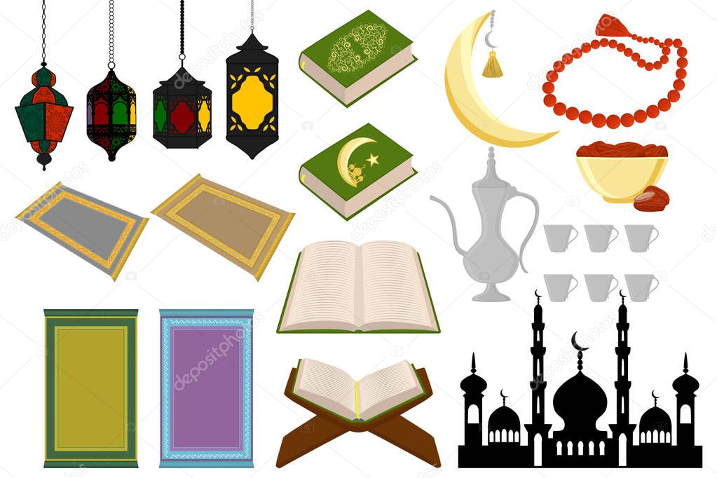set different types object to celebration holiday Ramadan kareem