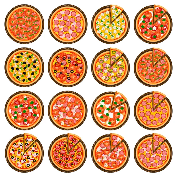 Tüm yuvarlak sıcak pizza için büyük renkli set