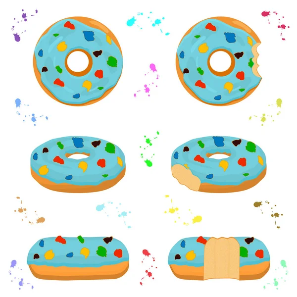 Ilustração no tema grande conjunto diferentes tipos de donuts pegajosos —  Vetores de Stock