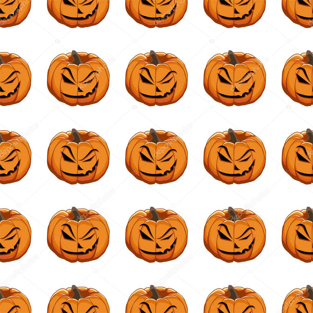 Illustration on theme big colored pattern Halloween, seamless orange pumpkin. Seamless pattern consisting of collection pumpkin, accessory at Halloween. Rare pattern Halloween from seamless pumpkin.