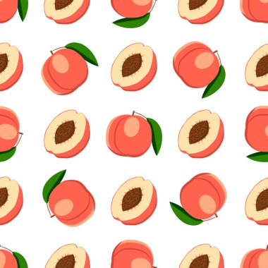 Tema üzerine resim, büyük renksiz şeftali, fok balığı için parlak meyve deseni. Güzel, pürüzsüz tekrar şeftalisinden oluşan meyve deseni. Kusursuz şeftalinin basit renkli desenli meyvesi..