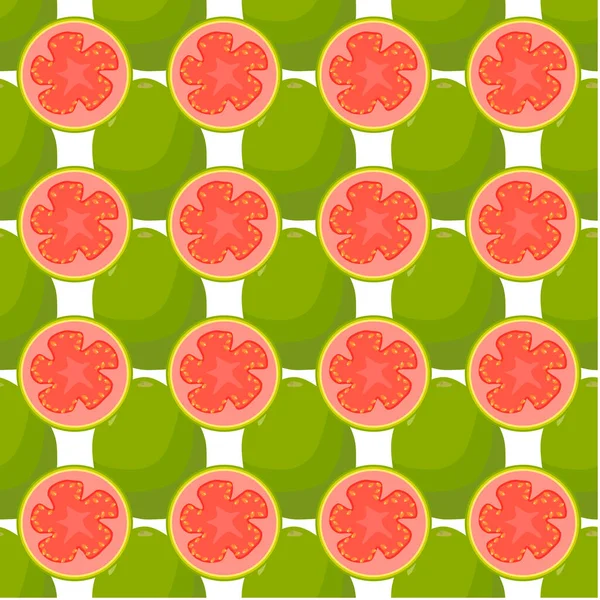 Illustration Tema Stora Färgade Sömlös Guava Ljus Frukt Mönster För — Stock vektor