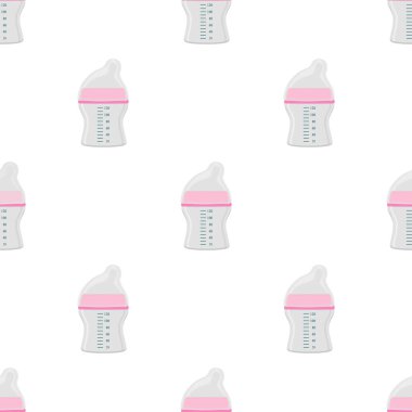 Renkli bebek sütü ve plastik emzik üzerine bir resim. Bebek sütü şişesi, yeni doğan bebeklere tahsilat yapmak için iyi bir emzik. Süt şişesinde emzik, bebek bakım ekipmanı..