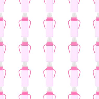 Renkli bebek sütü ve plastik emzik üzerine bir resim. Bebek sütü şişesi, yeni doğan bebeklere tahsilat yapmak için iyi bir emzik. Süt şişesinde emzik, bebek bakım ekipmanı..