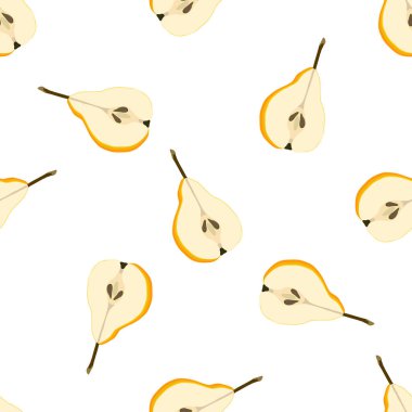 Tema üzerine resim büyük renkli dikişsiz armut, fok balığı için parlak meyve deseni. Güzel, pürüzsüz armuttan oluşan meyve deseni. Kusursuz armuttan basit renkli desenli meyve.