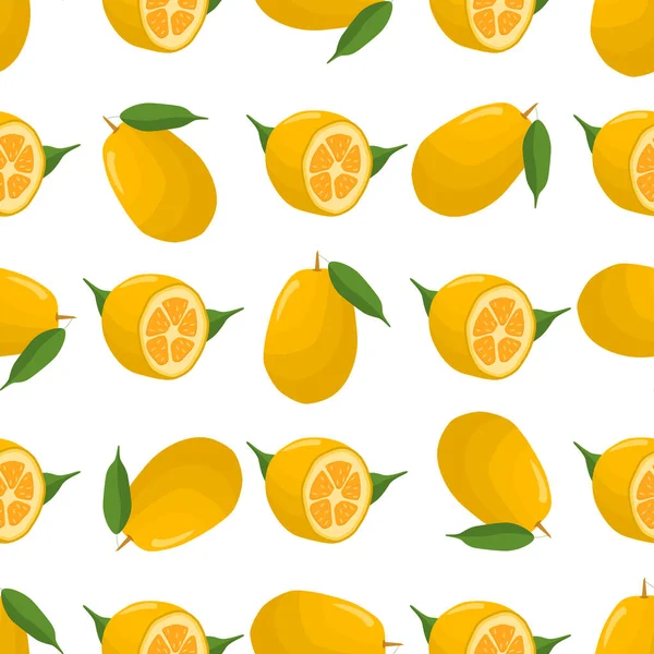 Ilustración Sobre Tema Kumquat Inconsútil Colores Grandes Patrón Fruta Brillante — Vector de stock