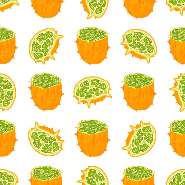 Ilustración Sobre Tema Kiwano Inconsútil Color Grande Patrón Fruta Brillante — Vector de stock