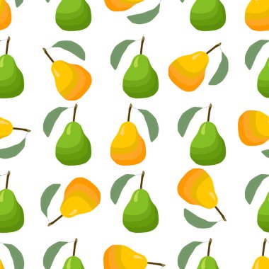 Tema üzerine resim büyük renkli dikişsiz armut, fok balığı için parlak meyve deseni. Güzel, pürüzsüz armuttan oluşan meyve deseni. Kusursuz armuttan basit renkli desenli meyve.