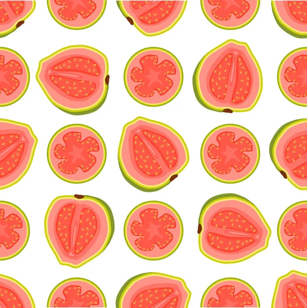 Illustration Zum Thema Große Farbige Nahtlose Guave Leuchtendes Fruchtmuster Für — Stockvektor