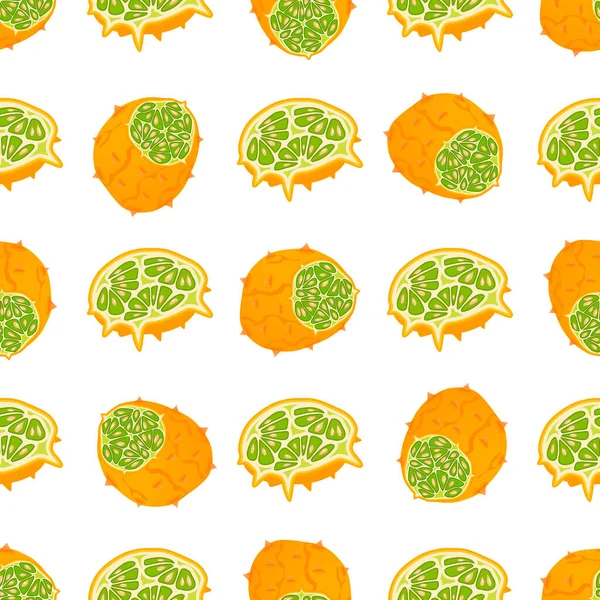 Ilustración Sobre Tema Kiwano Inconsútil Color Grande Patrón Fruta Brillante — Vector de stock