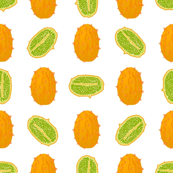 Illustration Zum Thema Große Farbige Nahtlose Kiwano Helles Fruchtmuster Für — Stockvektor