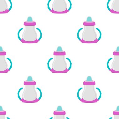 Renkli bebek sütü ve plastik emzik üzerine bir resim. Bebek sütü şişesi, yeni doğan bebeklere tahsilat yapmak için iyi bir emzik. Süt şişesinde emzik, bebek bakım ekipmanı..