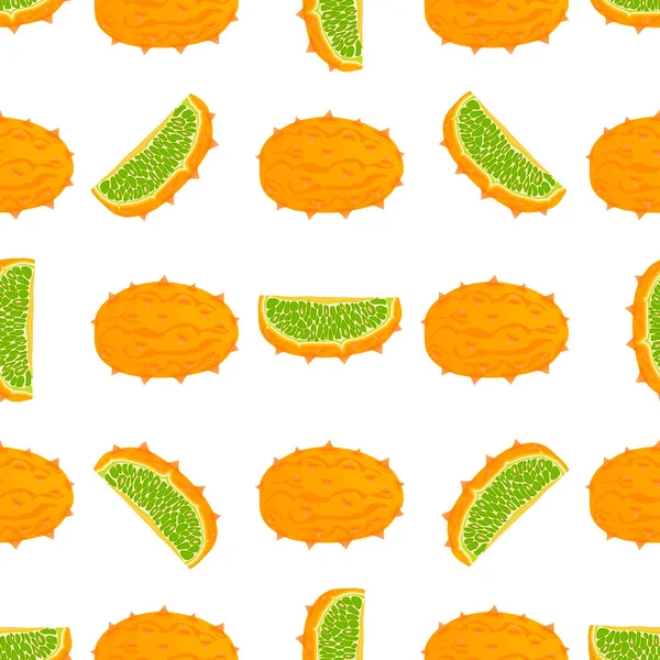 Ilustración Sobre Tema Kiwano Inconsútil Color Grande Patrón Fruta Brillante — Vector de stock