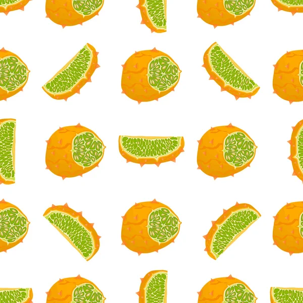 Ilustração Sobre Tema Grande Kiwano Sem Costura Colorido Padrão Fruta — Vetor de Stock