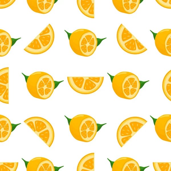 Ilustración Sobre Tema Kumquat Inconsútil Colores Grandes Patrón Fruta Brillante — Vector de stock