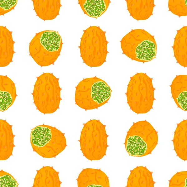 Illustration Zum Thema Große Farbige Nahtlose Kiwano Helles Fruchtmuster Für — Stockvektor